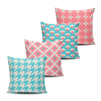 Pink and Blue Abstract Cushion Covers Pack of 4