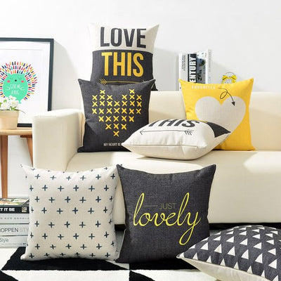 Modern Alphabet Yellow Cushion Covers Pack 6