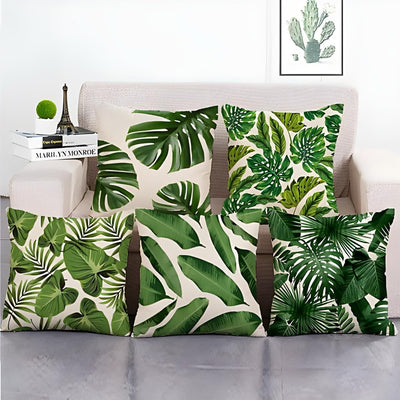 Tropical Green Leaf Cushion Covers Pack of 5